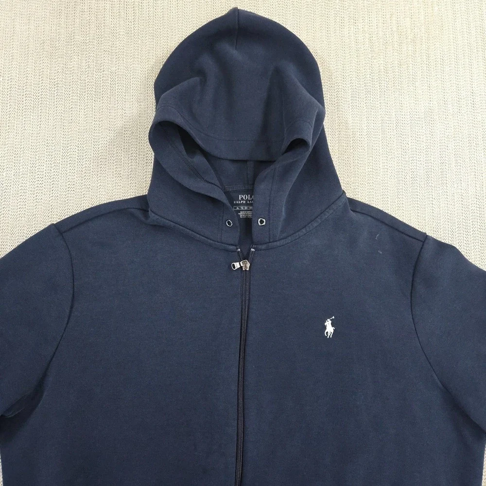 Polo Ralph Lauren Hoodie Sweatshirt Mens XL Blue Full Zip Fleece White Pony